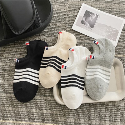 Tide brand TB four bars in summer thin cotton sports socks, stripes light mouth socks, low help men and women breathable invisible boat socks