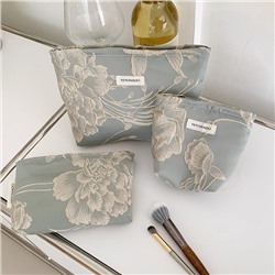Capacious cosmetic bag to go out, handheld organizer bag, liner, small clutch bag, for import, flowered