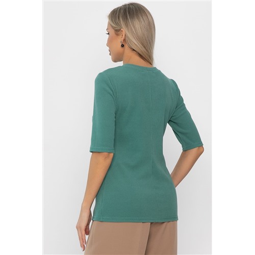 Блуза трикотажная Лиза (зеленая) Б14367-48М Размер 48  ( лучше на 46 росс)   плотный трикотаж