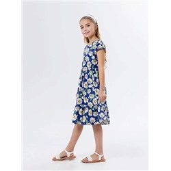 Детское платье "Ласточка" / Крупные ромашки на синем