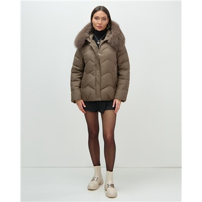 Куртка зимняя женская с мехом и капюшоном тренд коричневого цвета 7759K