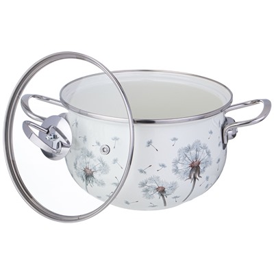 КАСТРЮЛЯ AGNESS ЭМАЛИРОВАННАЯ СО СТЕКЛЯННОЙ КРЫШКОЙ СЕРИЯ "DANDELION", 2,8 Л ДИА. 20СМ