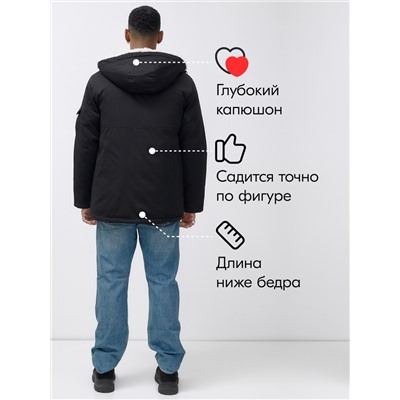 Парка мужская зимняя удлиненная с мехом черного цвета 8757Ch