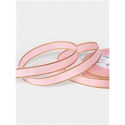 Лента репсовая, с золотым люрексом, 15 мм, 23±1 м, светло-розовая №004