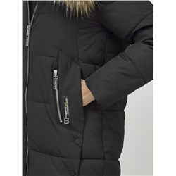 Куртка женская зимняя с мехом енот премиум класса черного цвета 381Ch