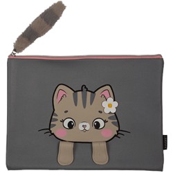 Папка для тетрадей A4 "deVENTE. Cute Cat"  иск кожа с бегунком-хвостом серая 8053349/Китай