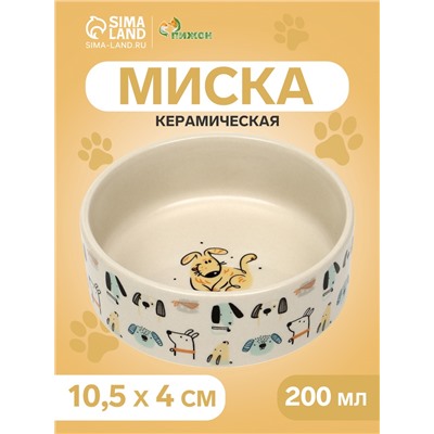 Миска керамическая "Собачки", 200 мл, 10,5 х 4 см