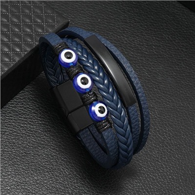 BS834-01 Кожаный браслет от сглаза, цвет синий