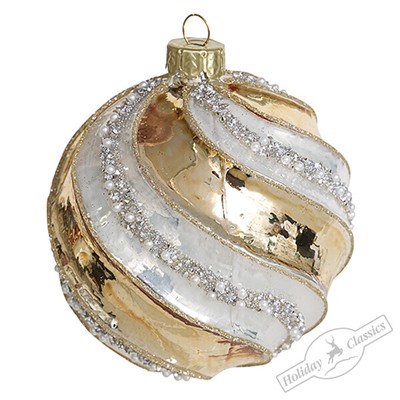 Шар "Серебряная волна" шампань (стекло) 10 см