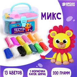 Тесто для лепки, 13 цветов, 200 г, 2 формочки, каток, шприц, МИКС