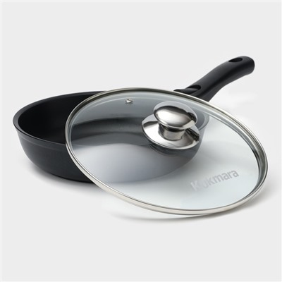 Сковорода KUKMARA «Традиция», d=22 см, стеклянная крышка, съёмная ручка, антипригарное покрытие, алюминий, чёрный