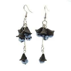 Серьги бижутерия длинные с цирконами цв.черно-синий, 8,5г