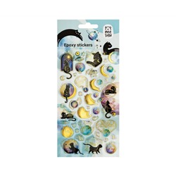 Наклейки гелевые MESHU "Moon cat", 10*23 см, с блестками, пакет европодвес