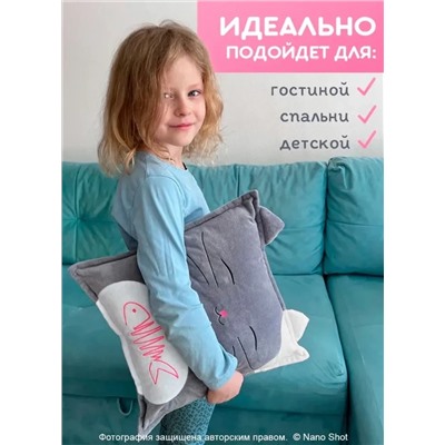 Декоративная Подушка Кот 35х35, тёмно-серая