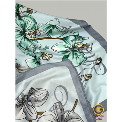 Платок шелковый Арт М43/5 (бирюзово-голубой с серой каймой)