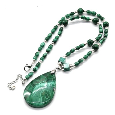 Колье Капля с натуральным малахитом, 51см