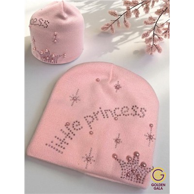 Молодежная шапка с рисунком из страз и жемчуга Арт1