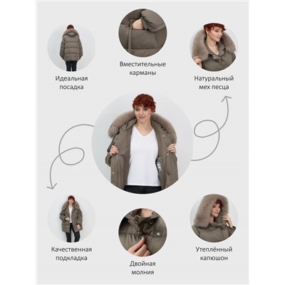Куртка зимняя женская с мехом и капюшоном тренд коричневого цвета 7639K