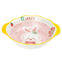 "Банни" Салатник фарфоровый 800мл, 21,7х18,8х5,5см, с ручками, с деколью, волнистый край, отводка (Китай)