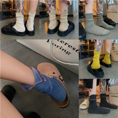 Net Red Men and Women's Step in the Men and Women of the Packing Stacking Mock Design Japanese Literature and Art Cotton Middle Tube Retro Niche Model