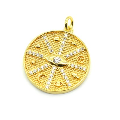 Подвеска медальон 20*22мм с фианитами, золотистая