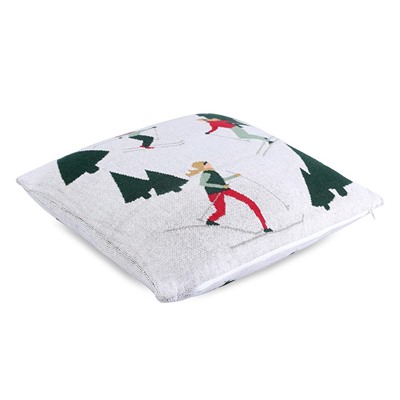 Подушка вязаная с новогодним рисунком Let's Ski из коллекции New Year Essential, 45x45 см