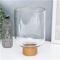Стеклянный подсвечник на 1 свечу «Стакан на ножке», прозрачный и золото, 15.8×10.5×10.5 см