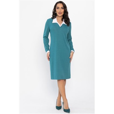 Платье с воротничком Деловой стиль (бирюзовое) П14558-12М