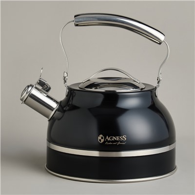 ЧАЙНИК AGNESS СО СВИСТКОМ 2,7Л, ТЕРМОАККУМУЛИРУЮЩЕЕ ДНО, 304 СТАЛЬ,  ИНДУКЦИЯ