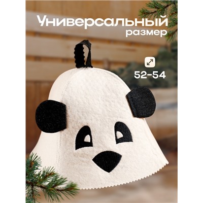 Шапка для бани и сауны, детская, с термопечатью «Панда» с ушками, войлок, фетр, «Добропаровъ»