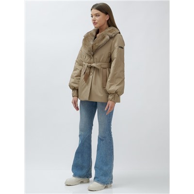 Полупальто зимнее женское с норкой люкс класса бежевого цвета 8632B