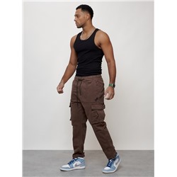 Джинсы карго мужские с накладными карманами коричневого цвета 2424K