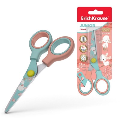 Ножницы детские 13 см, ErichKrause Junior Decor Curly Sheep, с принтом на лезвиях, закруглённые концы, блистер