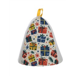 Шапка банная с принтом "Подарки", войлок белый