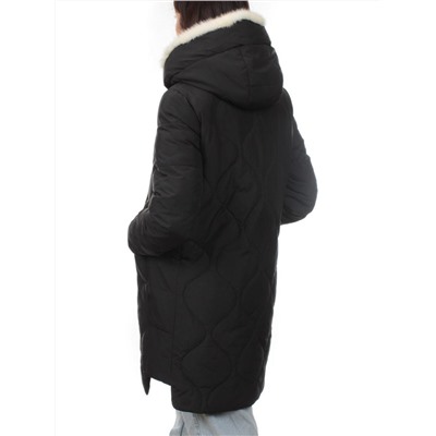310 BLACK/WHITE Пальто зимнее стеганое женское (200 гр. холлофайбер, натуральная норка)