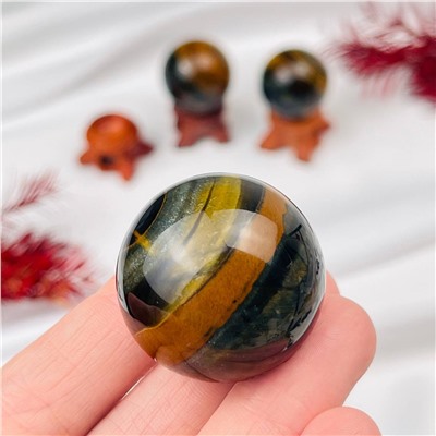 Радуга Самоцветов Шар из Тигрового и Соколиного глаза на подставке