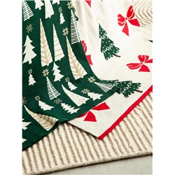 Плед из хлопка с новогодним рисунком Christmas Bows из коллекции New Year Essential, 130x180 см