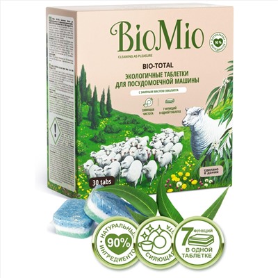 BioMio BIO-TOTAL Таблетки для посудомоечной машины с маслом Эвкалипта и экстрактом хлопка, 30 шт.
