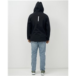 Ветровка спортивная мужская с капюшоном softshell черного цвета 9563Ch