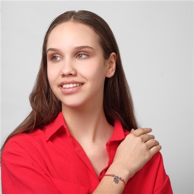 Браслет-оберег «Красная нить» рука счастья Хамса на застёжке, синий в чернёном серебре, 19 см