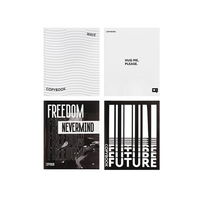 Тетрадь 48 листов в клетку, Calligrata Black and white, обложка мелованная бумага, серые листы, МИКС
