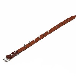 Ошейник кожаный «Строгий шип», 56×2.5 см, ОШ 35-45 см, коричневый