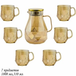 589-017 Набор: кувшин-заварник 1,9 л  и 6 кружек 350 мл золото, в под.уп.(х8)