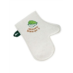 Рукавица банная с вышивкой "С лёгким паром"Лист", войлок белый