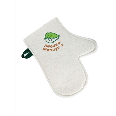 Рукавица банная с вышивкой "С лёгким паром"Лист", войлок белый