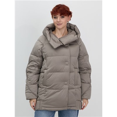 Куртка зимняя женская с капюшоном модная коричневого цвета 7651K