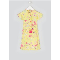 Girls Short Sleeve Yellow Floral Dress (4-13yrs)
