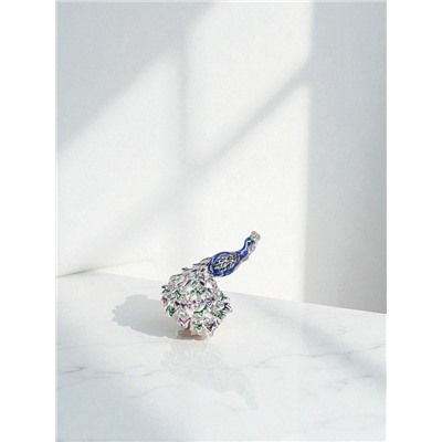 Брошь «Павлин роскошный»мини, цветная в серебре