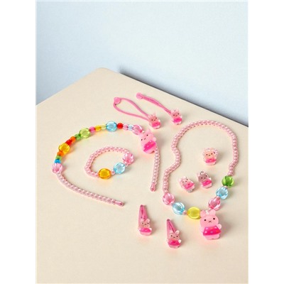 Набор детских украшений Выбражулька «Зайчики», 9 предметов: ободок, 2 резинки, 2 заколки, клипсы, кулон, браслет, кольцо, МИКС