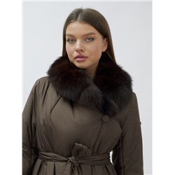 Пальто зимнее женское с мехом песец люкс класса коричневого цвета 5071K